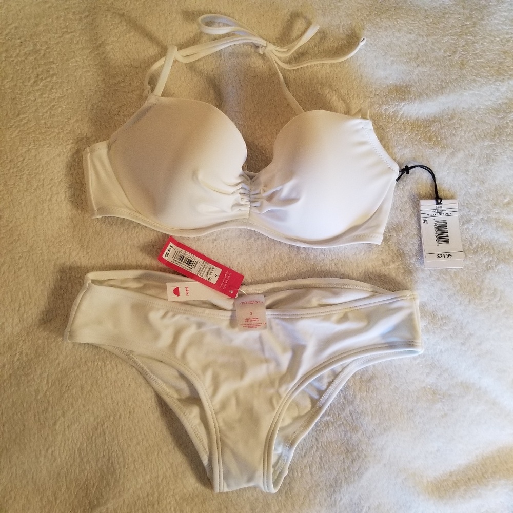Women's Sz 36B/S solid white bikini NWT